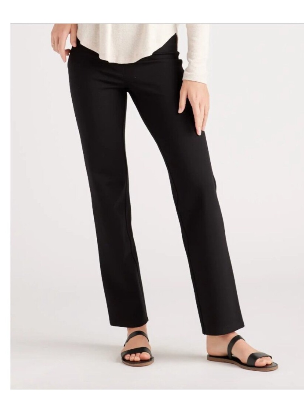 Quince Black Ponte Pants - Straight Leg - Faux Pockets - M - Regular NWT